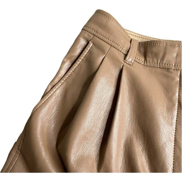 Aritzia Babaton Pleated Vegan Leather Pants Constant Camel Size 10 - Picture 6 of 12